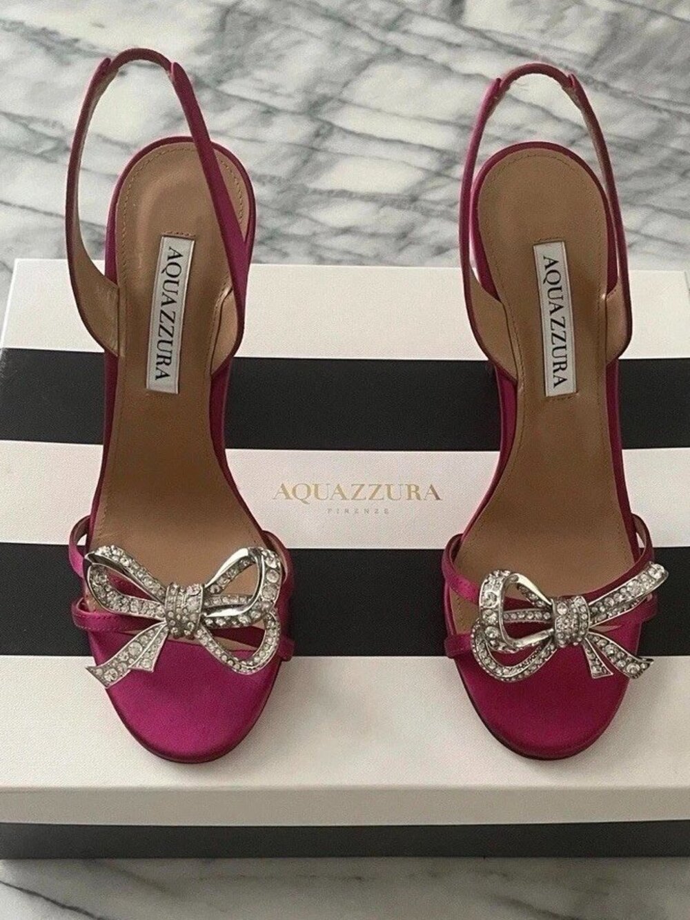 Aquazzura Women’s Fuchsia Crystal Satin Heels